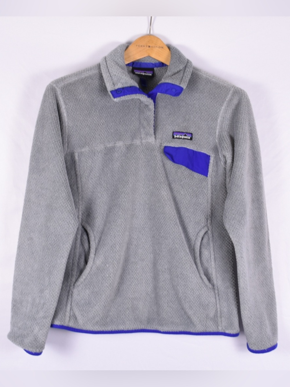 Patagonia Gray Fleece Pullover with Purple Trim